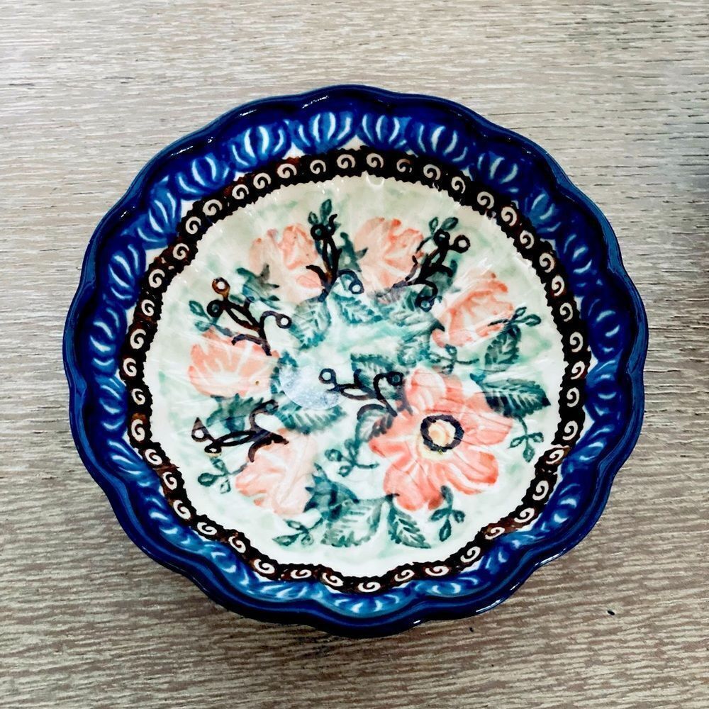 Boleslawiec Polish Pottery Ceramic Floral Trinket Bowl Dish